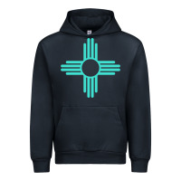 Navy New Mexico Zia Sun in Turquoise Blue Urban Hoodie - PixelFlow