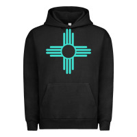 Pigment Black New Mexico Zia Sun in Turquoise Blue Urban Hoodie - PixelFlow