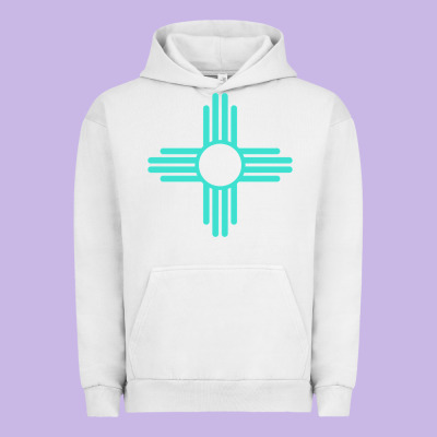 New Mexico Zia Sun In Turquoise Blue Urban Hoodie Designed By Pixelflow