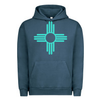 Pigment Midnight Navy New Mexico Zia Sun in Turquoise Blue Urban Hoodie - PixelFlow