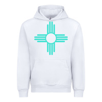 White New Mexico Zia Sun in Turquoise Blue Urban Hoodie - PixelFlow