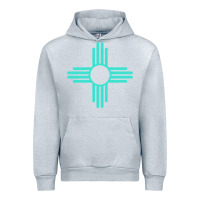 Heather Grey New Mexico Zia Sun in Turquoise Blue Urban Hoodie - PixelFlow