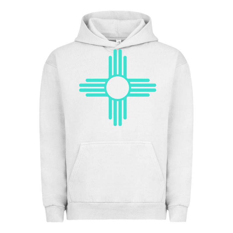 New Mexico Zia Sun In Turquoise Blue Urban Hoodie by PixelFlow | Teevron