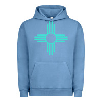 Pigment Pebble Blue New Mexico Zia Sun in Turquoise Blue Urban Hoodie - PixelFlow