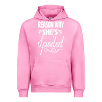 Fuchsia Pink the reason she is spoiled couples matching set valentines t shirt Urban Hoodie - SnappyArt
