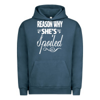 Pigment Midnight Navy the reason she is spoiled couples matching set valentines t shirt Urban Hoodie - SnappyArt