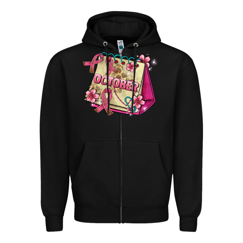 Pink Cancer Ribbon And October Calendar Zipper Hoodie by AdoDesignShop | Teevron