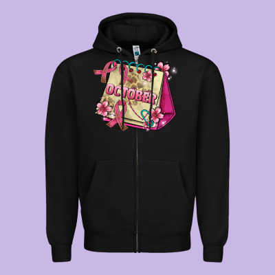 Pink Cancer Ribbon And October Calendar Zipper Hoodie Designed By Adodesignshop