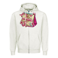 Oatmeal Heather pink cancer ribbon and october calendar Zipper Hoodie - AdoDesignShop