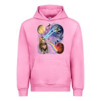 Fuchsia Pink Fluffy Kitten Shoot Laser Rainbow Space Galaxy, Cat Gifts Urban Hoodie - SnappyArt