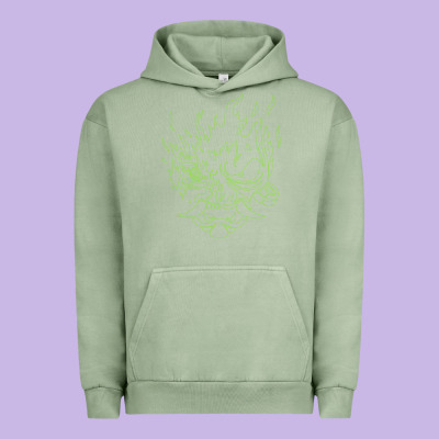 Cyberpunk Samurai Neon Green Urban Hoodie Designed By Floraart