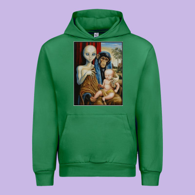 Alien Chimp Baby Religion Conspiracy Poster Urban Hoodie Designed By Floraart