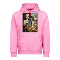 Fuchsia Pink alien chimp baby religion conspiracy poster Urban Hoodie - FloraArt