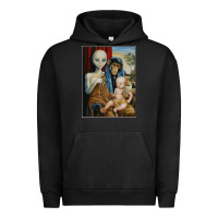 Pigment Black alien chimp baby religion conspiracy poster Urban Hoodie - FloraArt