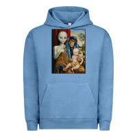 Pigment Pebble Blue alien chimp baby religion conspiracy poster Urban Hoodie - FloraArt