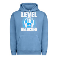 Pigment Pebble Blue Level 18 Unlocked Birthday 18 Years Gamer Premium T Shirt Urban Hoodie - FloraArt