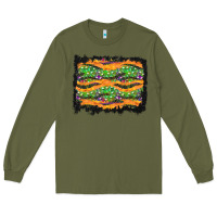 Army Green Halloween Skull Background Long Sleeve Tee - BundleAndBundleShop