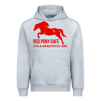 Heather Grey Red Pony Cafe, Funny cute horse lover Urban Hoodie - ArtMosaic