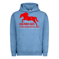 Pigment Pebble Blue Red Pony Cafe, Funny cute horse lover Urban Hoodie - ArtMosaic