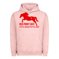 Pigment Salmon Red Pony Cafe, Funny cute horse lover Urban Hoodie - ArtMosaic