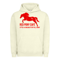 Pigment Pistachio Red Pony Cafe, Funny cute horse lover Urban Hoodie - ArtMosaic