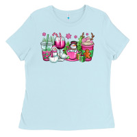 Baby Blue pink christmas snowman coffee cups Ladies Tee - OliviaCreatesArt
