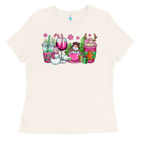 Bone pink christmas snowman coffee cups Ladies Tee - OliviaCreatesArt