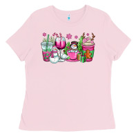 Bubblegum Pink pink christmas snowman coffee cups Ladies Tee - OliviaCreatesArt