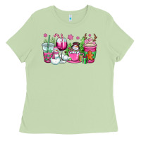 Matcha pink christmas snowman coffee cups Ladies Tee - OliviaCreatesArt