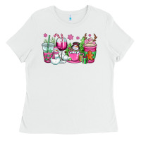 White pink christmas snowman coffee cups Ladies Tee - OliviaCreatesArt