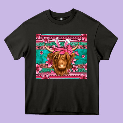 Easter Longhaired Cow Heavy Core Tee Designed By Jasminsmagicworld