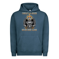 Pigment Midnight Navy jesus christian biker never ride alone Urban Hoodie - ArtMosaic