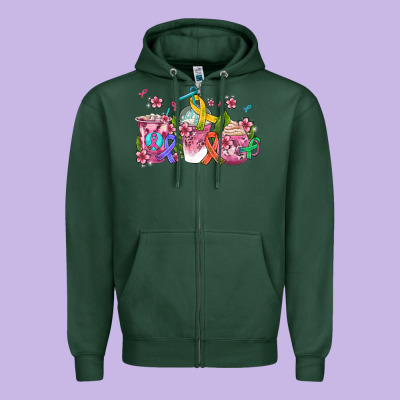 Western Cancer  Coffee Cups With Ribbons Zipper Hoodie Designed By Adodesignshop