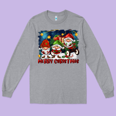 Merry Christmas Gnomies Wagon Long Sleeve Tee Designed By Fadigitalartstudio