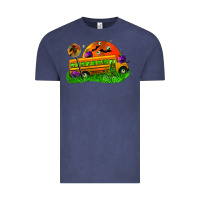 Vintage Denim Halloween School Bus Vintage Tee - FaDigitalArtStudio