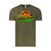 Vintage Olive Halloween School Bus Vintage Tee - FaDigitalArtStudio