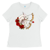 White cupid cat Ladies Tee - OliviaCreatesArt