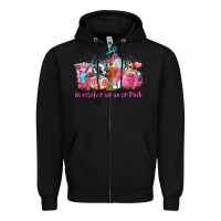 Black western cancer  in october we wear pink coffee cups with ribbons Zipper Hoodie - AdoDesignShop