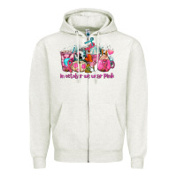 Oatmeal Heather western cancer  in october we wear pink coffee cups with ribbons Zipper Hoodie - AdoDesignShop
