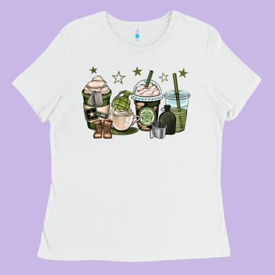 Us Army Coffee Cups Ladies Tee Designed By Oliviacreatesart