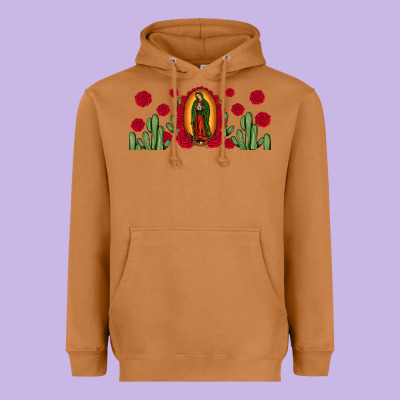 Lady Of Guadalupe Cactus Rose Heavyweight Hoodie Designed By Jahusdesignshop