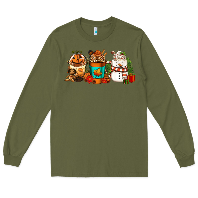Halloween Thanksgiving Christmas Coffee Cups Long Sleeve Tee by FaDigitalArtStudio | Teevron