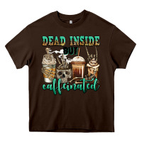 Chocolate Brown dead inside but caffeinated skeleton coffee cups Heavy Core Tee - Jasminsmagicworld