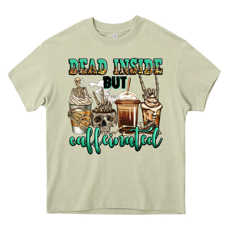 Dead Inside But Caffeinated Skeleton Coffee Cups Heavy Core Tee by Jasminsmagicworld | Teevron