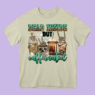Dead Inside But Caffeinated Skeleton Coffee Cups Heavy Core Tee Designed By Jasminsmagicworld