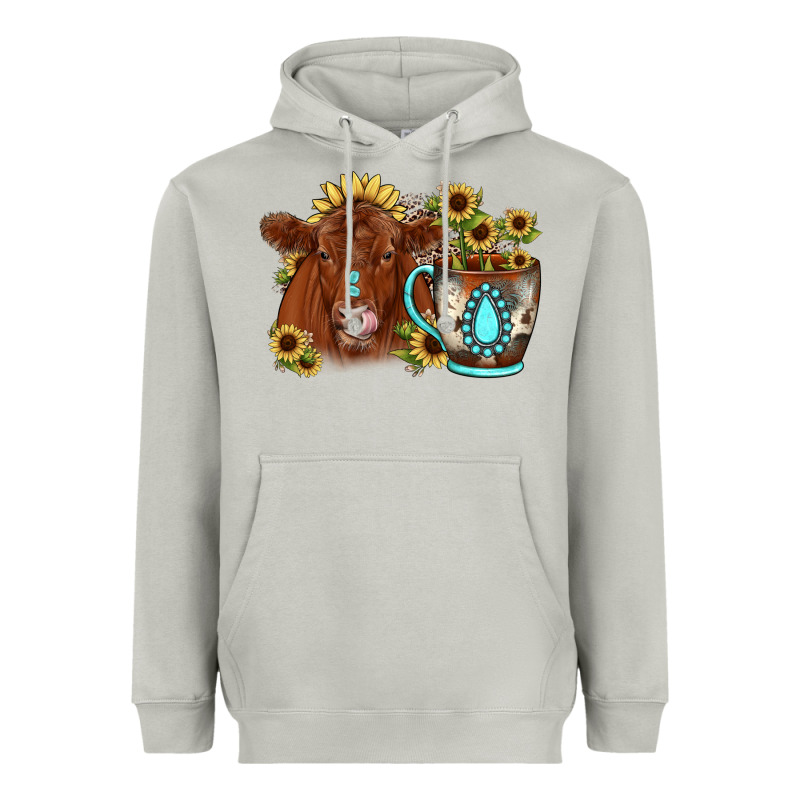 Sunflower Coffee Cup Red Angus Gemstone Heavyweight Hoodie by JahusDesignShop | Teevron
