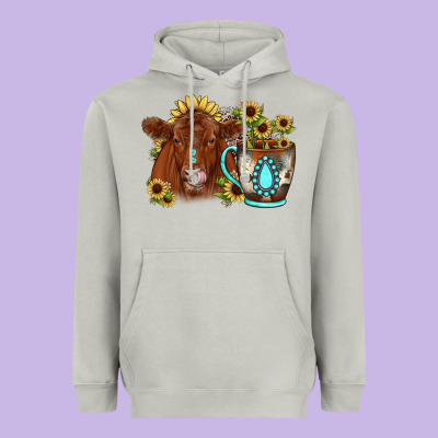 Sunflower Coffee Cup Red Angus Gemstone Heavyweight Hoodie Designed By Jahusdesignshop