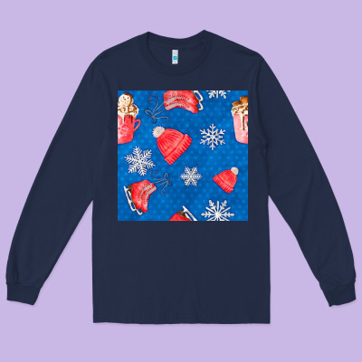 Winter  Snowflakes Hot Cocoa Ice Skating Shoes Long Sleeve Tee Designed By Fadigitalartstudio