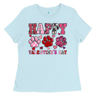 Baby Blue happy valentine's day paws Ladies Tee - OliviaCreatesArt