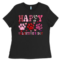 Black happy valentine's day paws Ladies Tee - OliviaCreatesArt